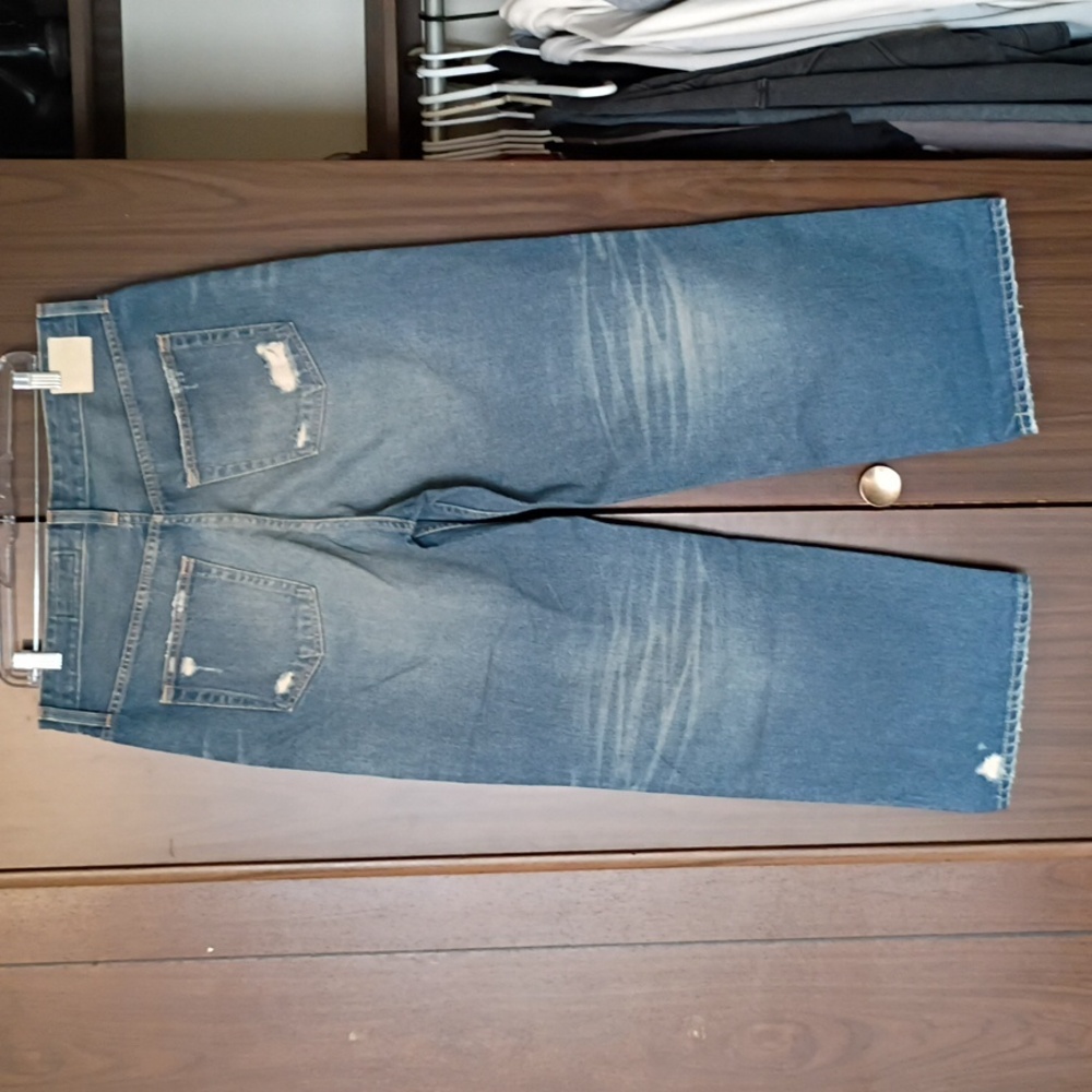 Women's Jeans High Rise Baggy Boyfriend Upcycled Distressing On Front AG-ED - Picture 5 of 8